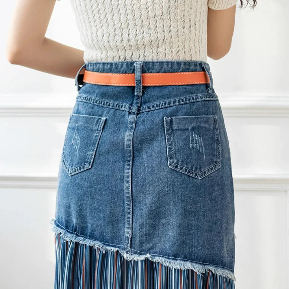 Denim Skirt with Layered Design for Women