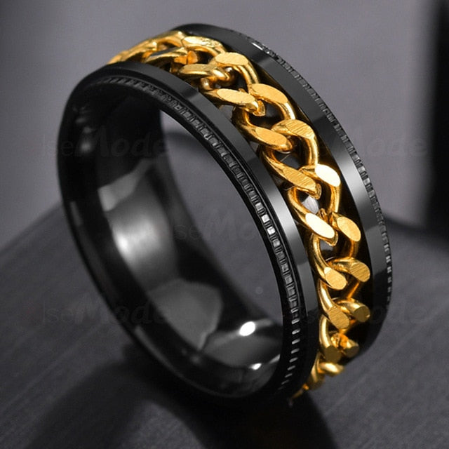 Rotating Black Chain Style Men's Stainless Steel Ring
