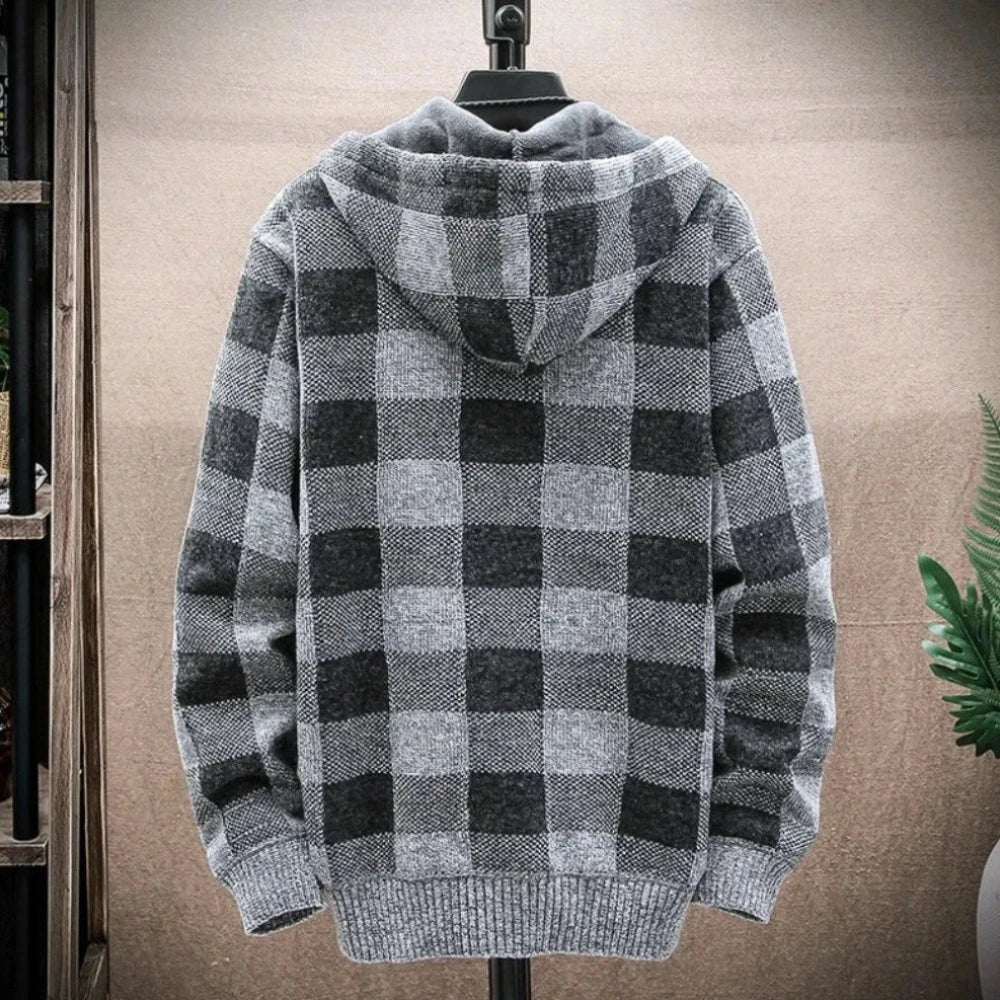 Plaid Zip-Up Jacket for Men with a Hood