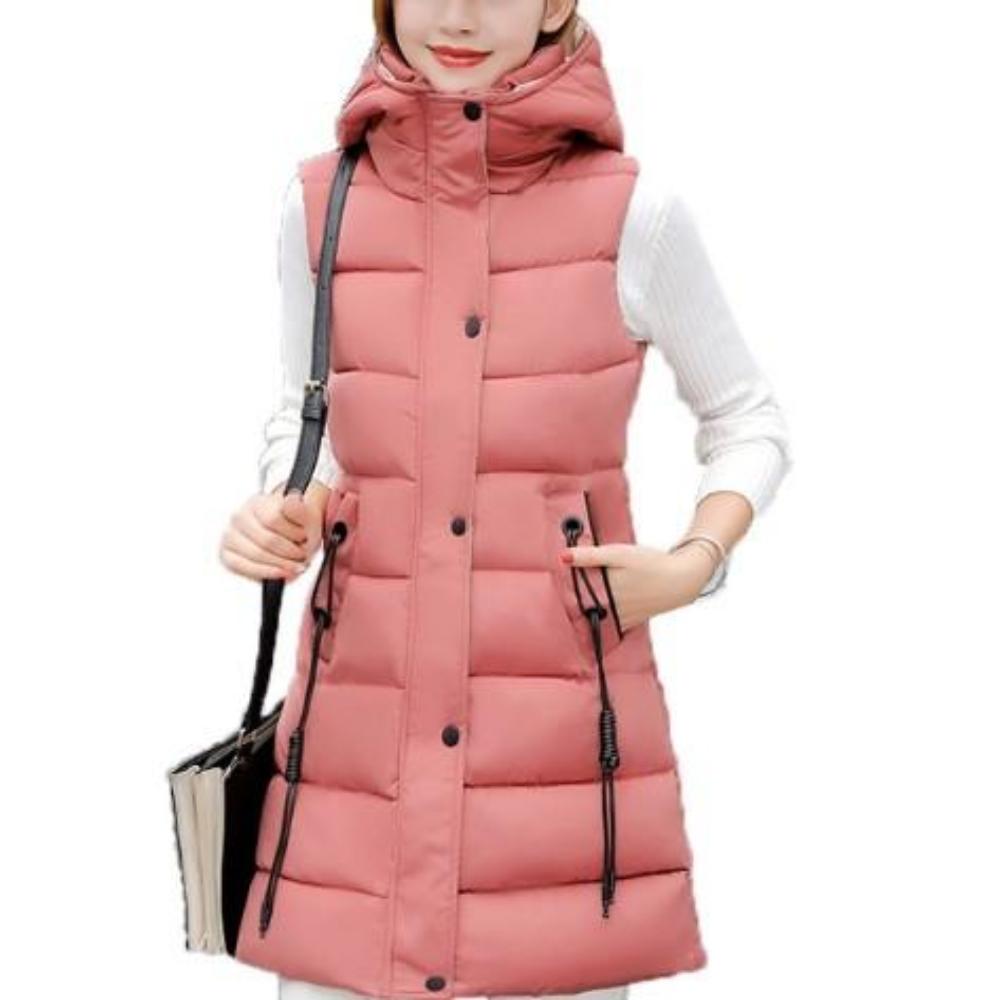 High Neck Hooded Winter Puffer Vest for Women