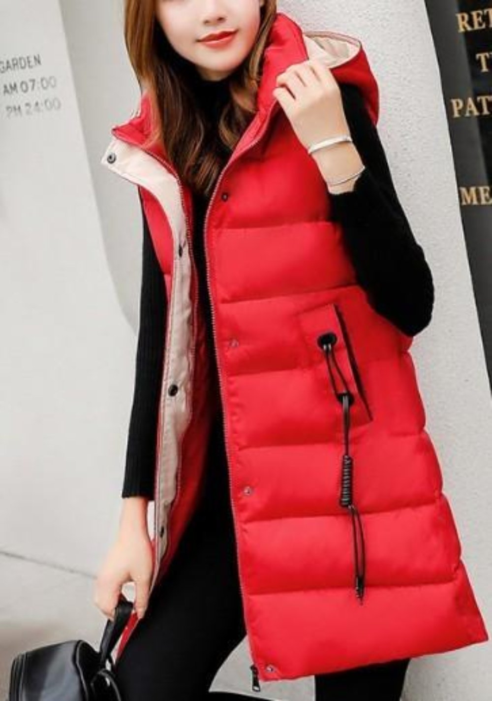 Classic Black High Collar Hooded Puffer Winter Vest for Women