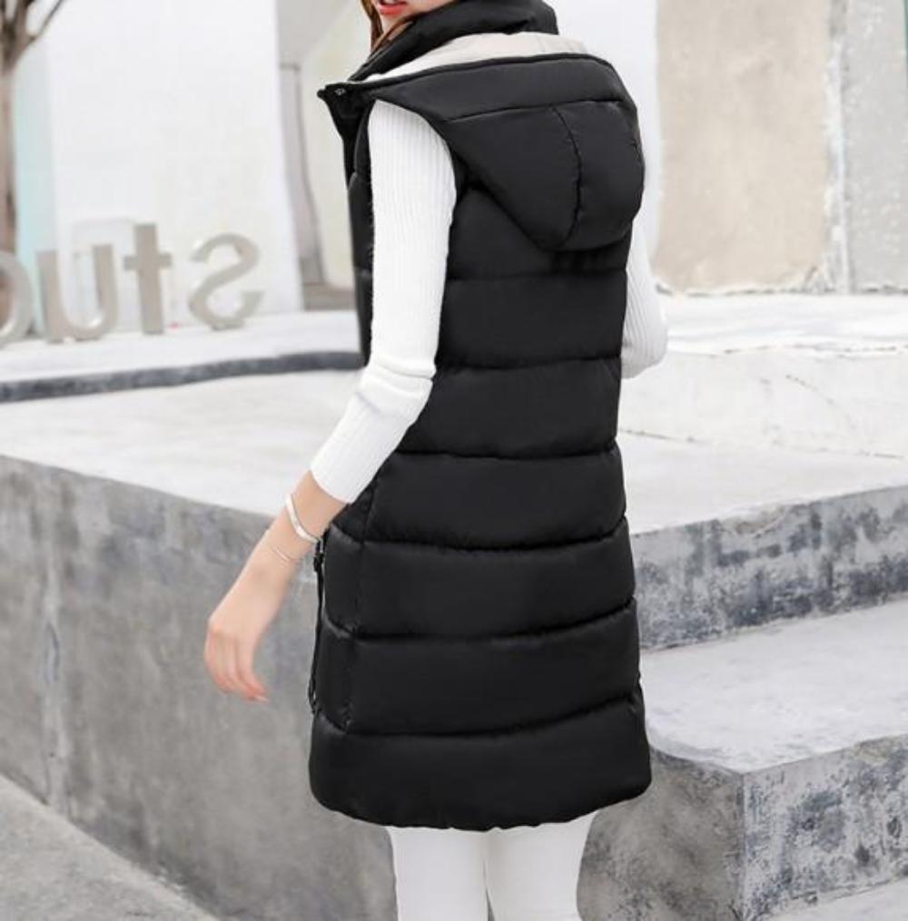 High Neck Hooded Winter Puffer Vest for Women