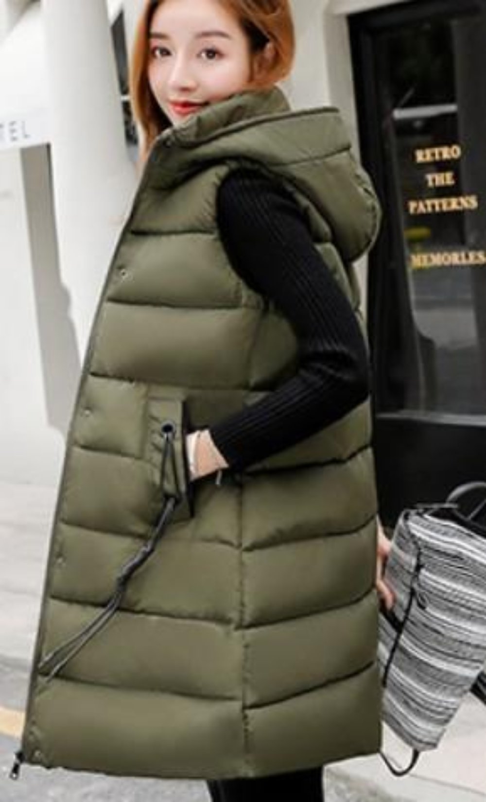 High Neck Hooded Winter Puffer Vest for Women