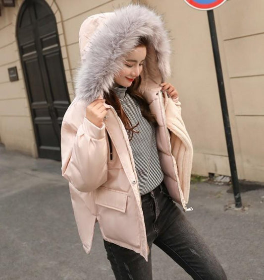 Pink Hooded Short Winter Jacket for Women