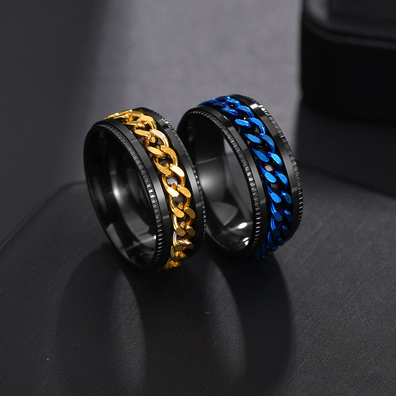 Rotating Black Chain Style Men's Stainless Steel Ring