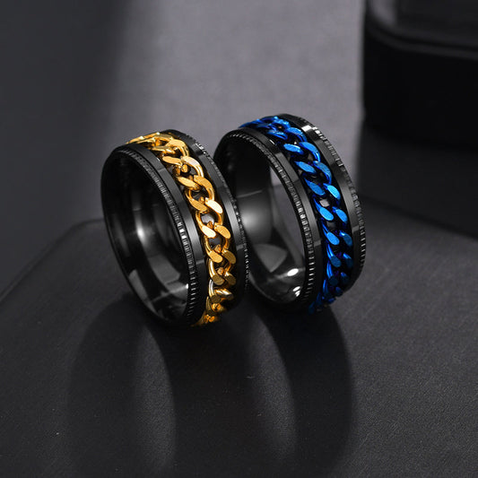 Rotating Black Chain Style Men's Stainless Steel Ring