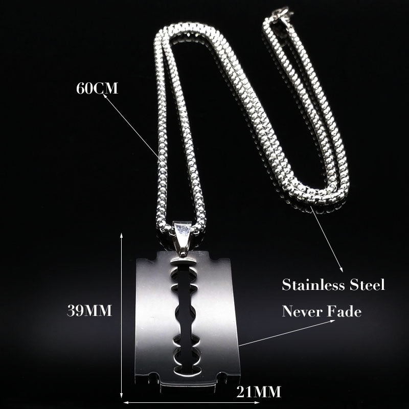 Polished Razor Blade Pendant Necklace