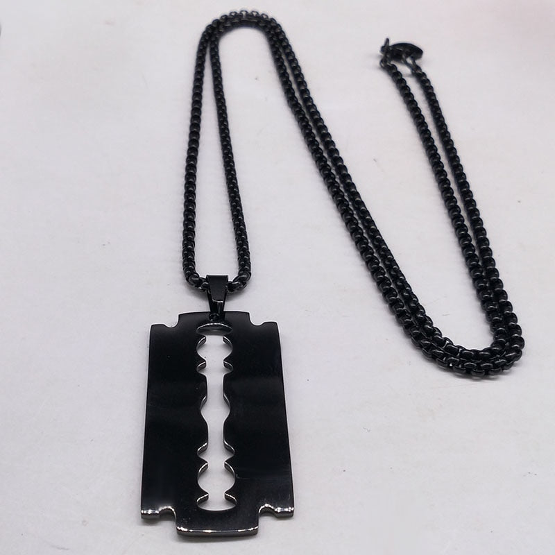 Polished Razor Blade Pendant Necklace