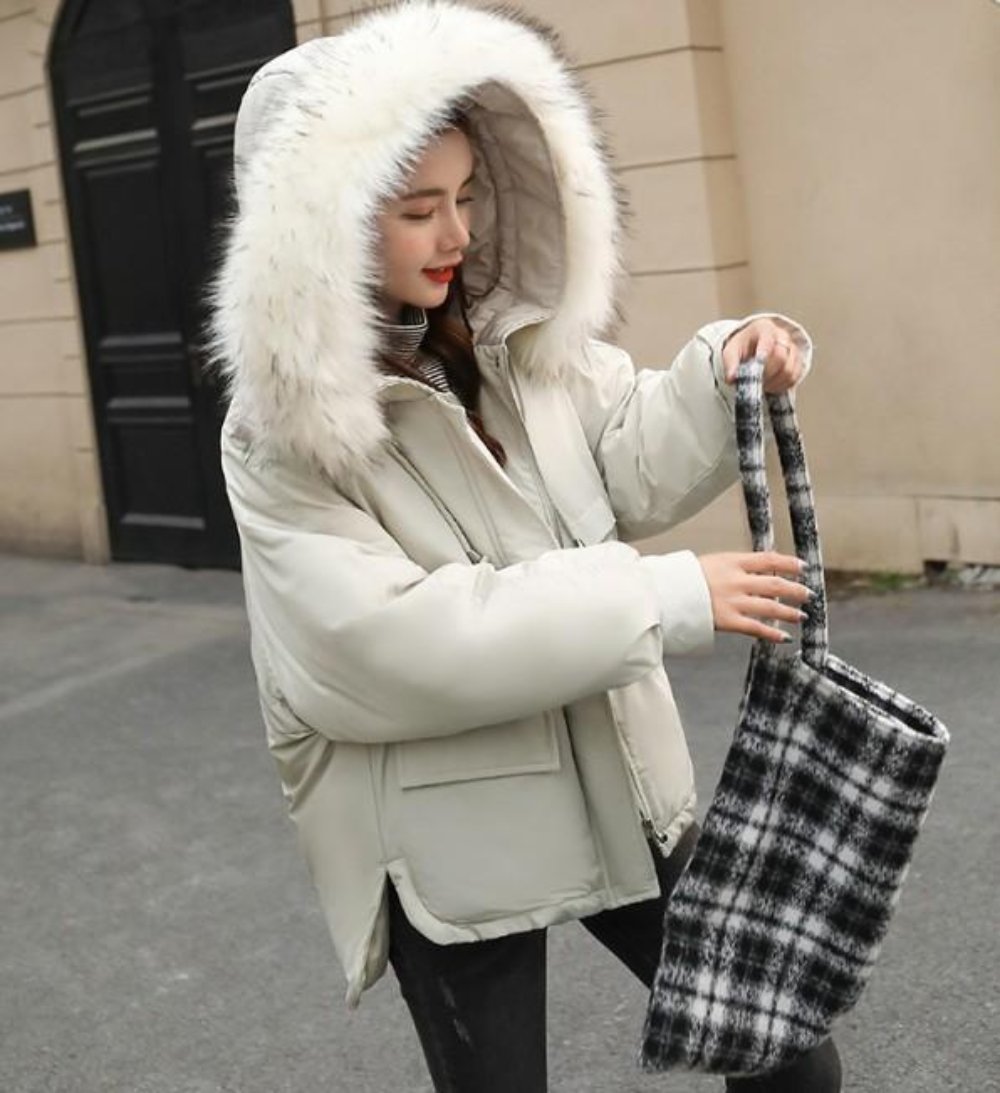 Red Hooded Winter Puffer Jacket for Women