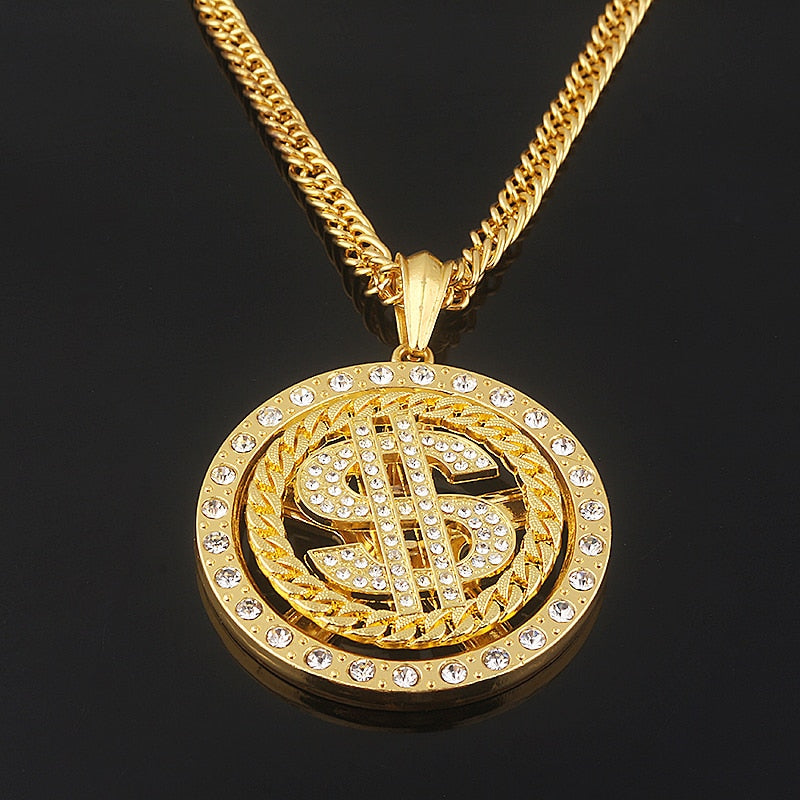 Rotating Dollar Sign Necklace with Hip Hop Style