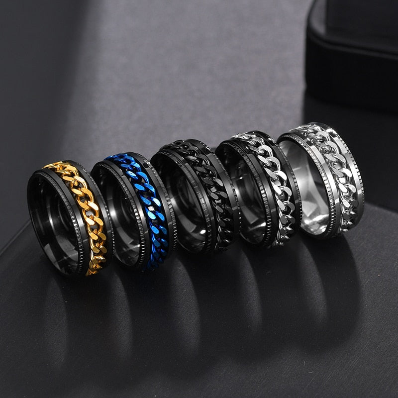 Rotating Black Chain Style Men's Stainless Steel Ring
