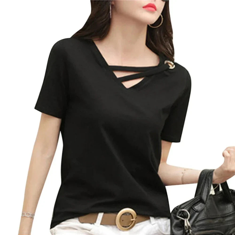 Korean V-Neck Women's Summer Blouse