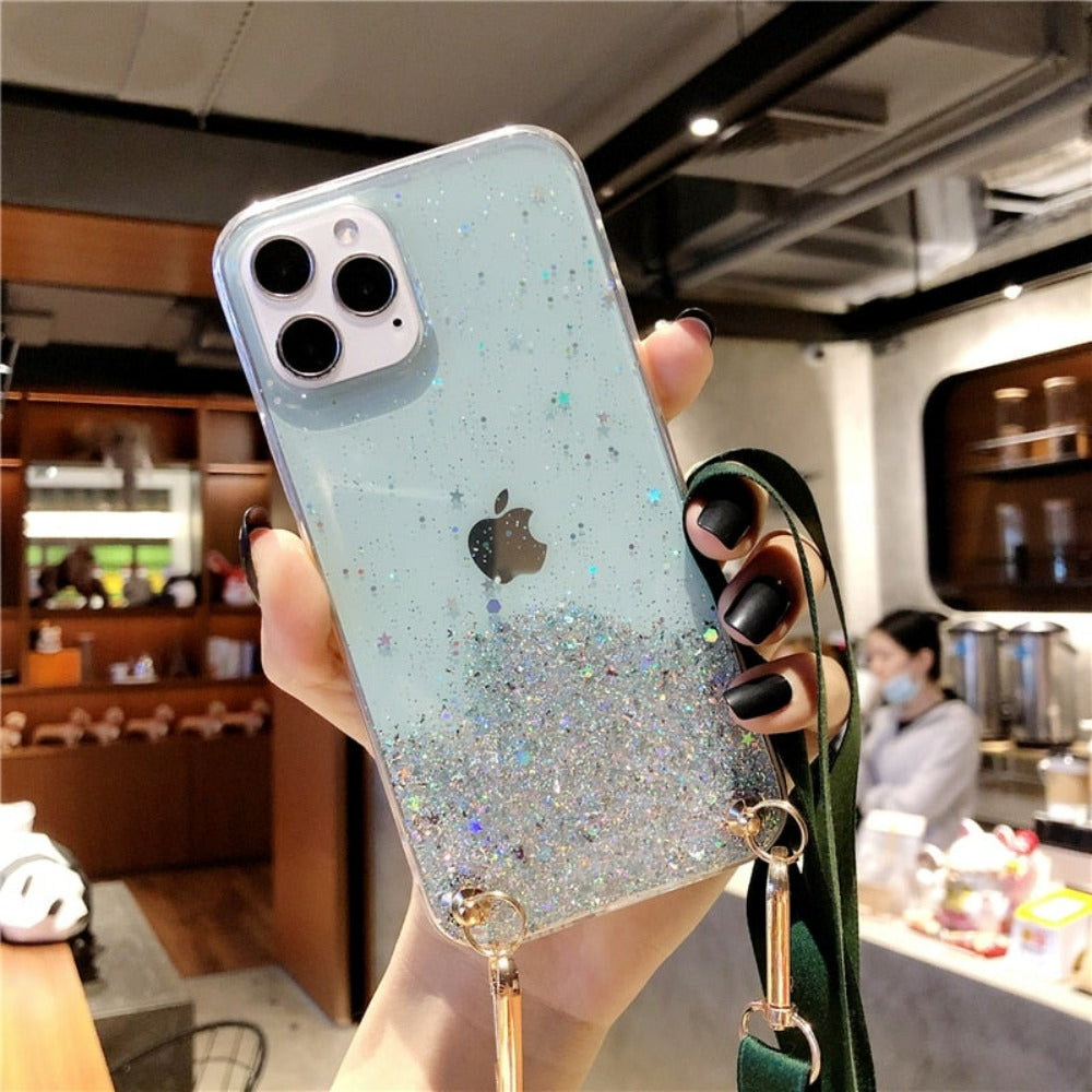 Glittery Guarding Cover for iPhone with Lanyard