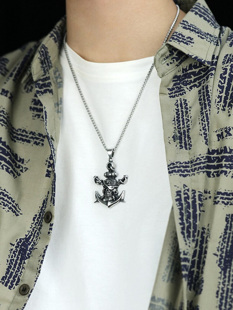 Double-Edged Sword Pirate Anchor Pendant Necklace