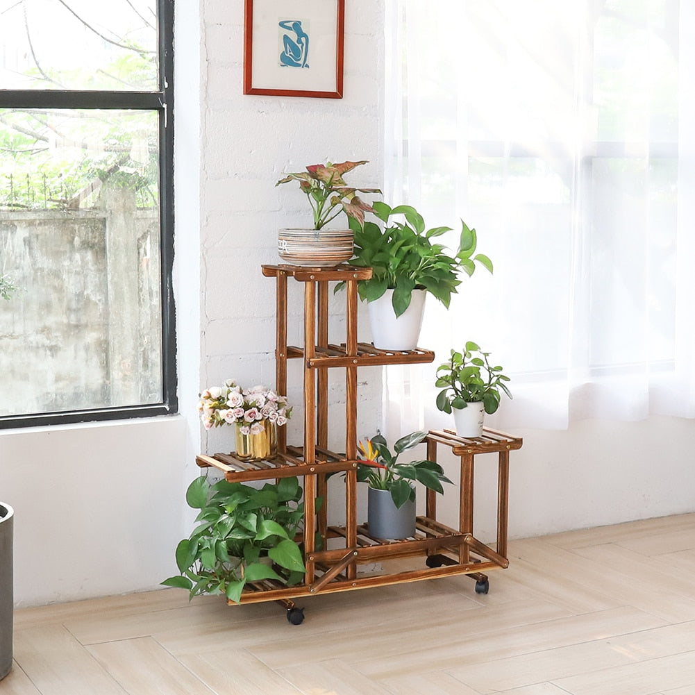 Rolling Multi-Tier Flower and Plant Display Stand