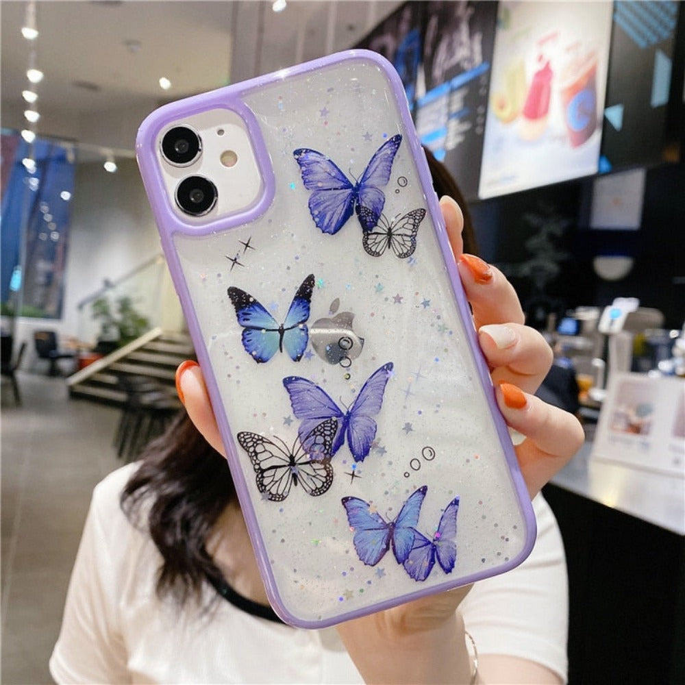 Glitter Butterfly Transparent iPhone Case