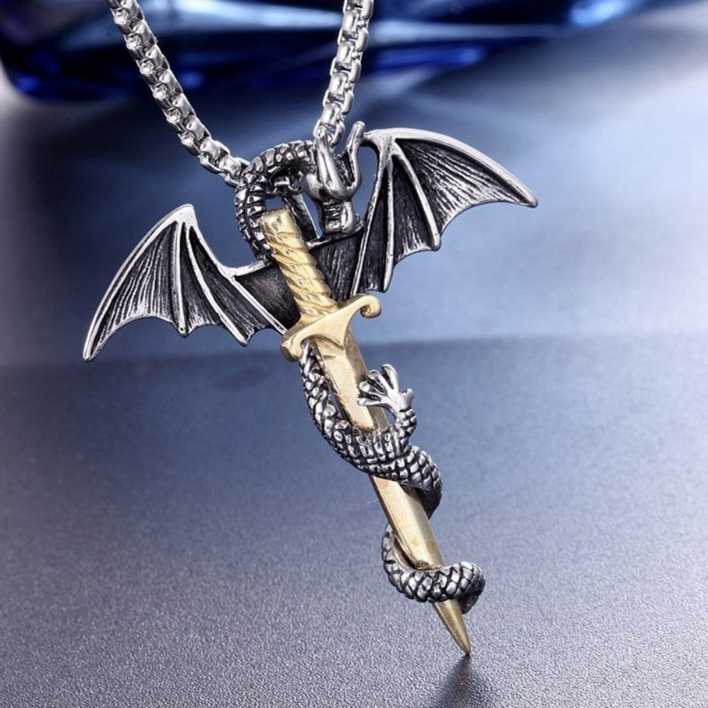 Dragon Rider Necklace with Sword Pendant
