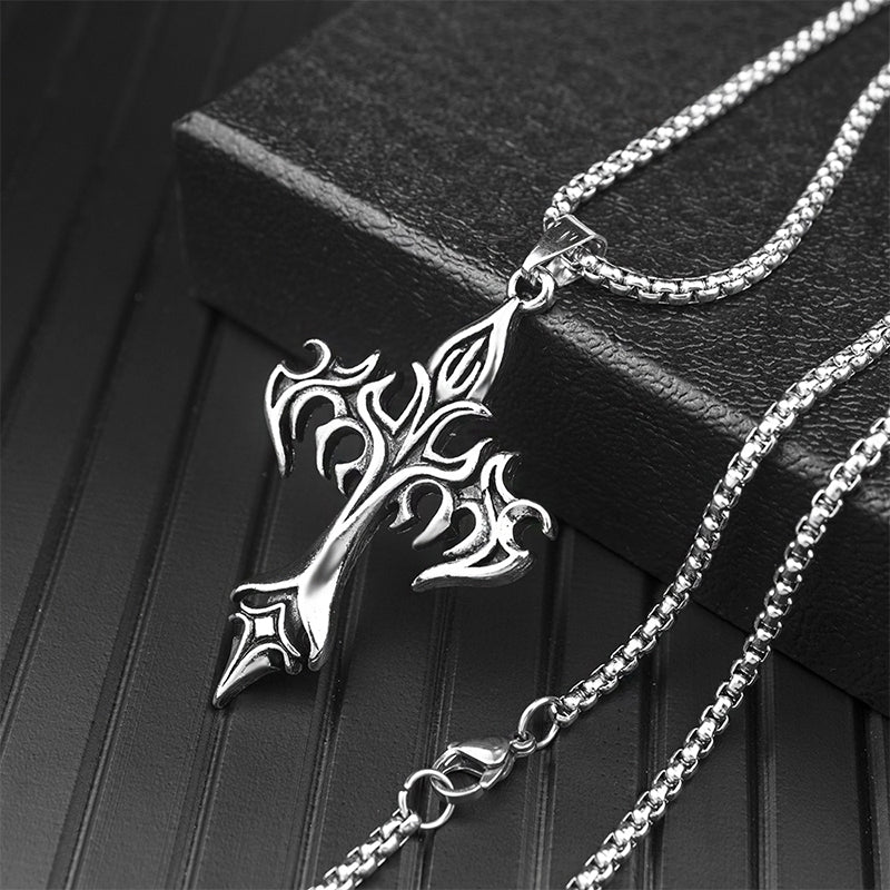 Fiery Gothic Cross Pendant Necklace