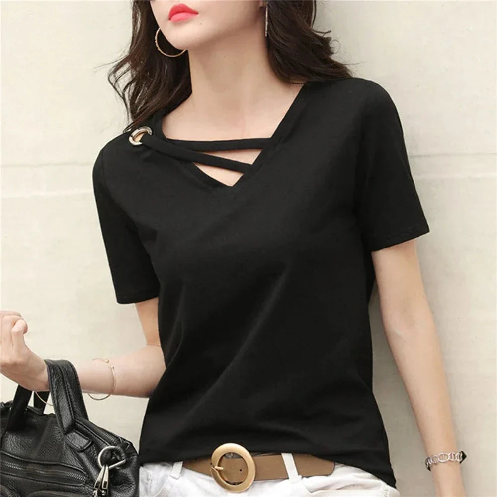 Korean V-Neck Women's Summer Blouse