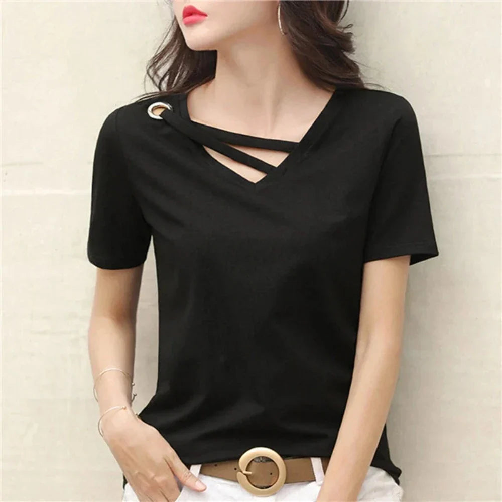 Korean V-Neck Women's Summer Blouse