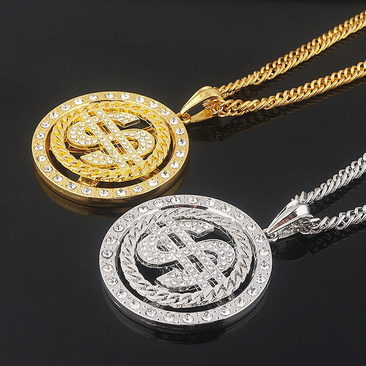 Rotating Dollar Sign Necklace with Hip Hop Style
