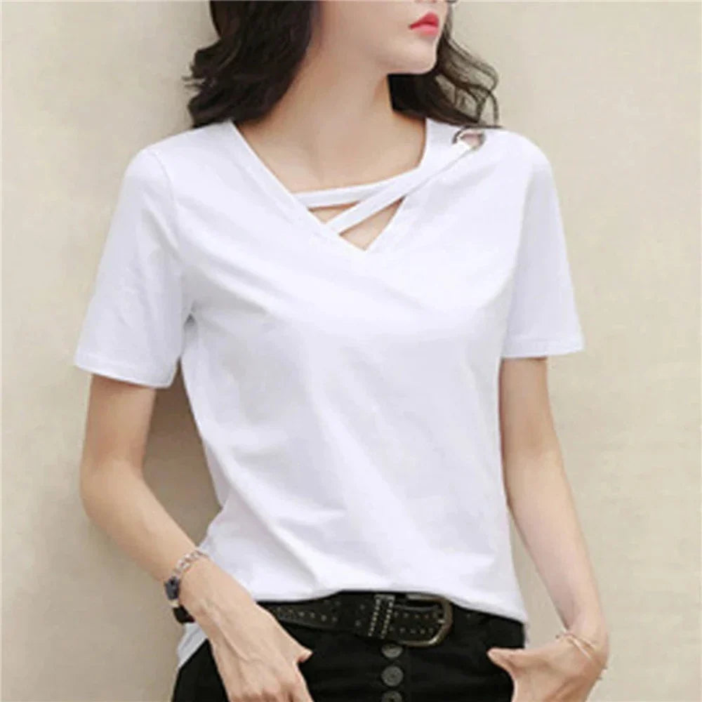 Korean V-Neck Women's Summer Blouse