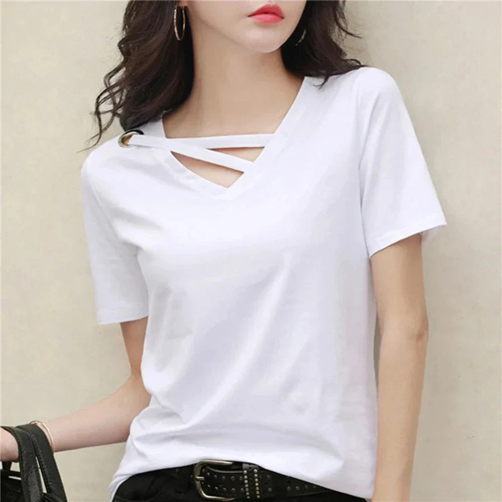 Korean V-Neck Women's Summer Blouse