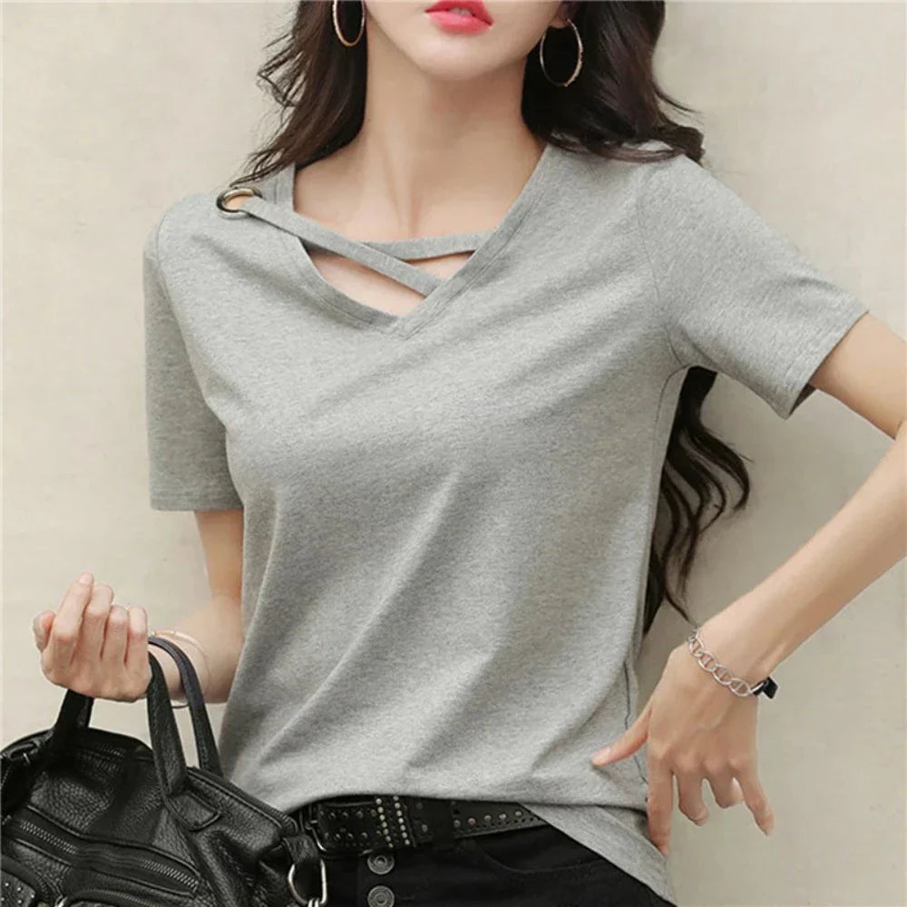 Korean V-Neck Women's Summer Blouse