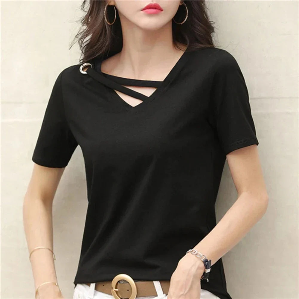 Korean V-Neck Women's Summer Blouse
