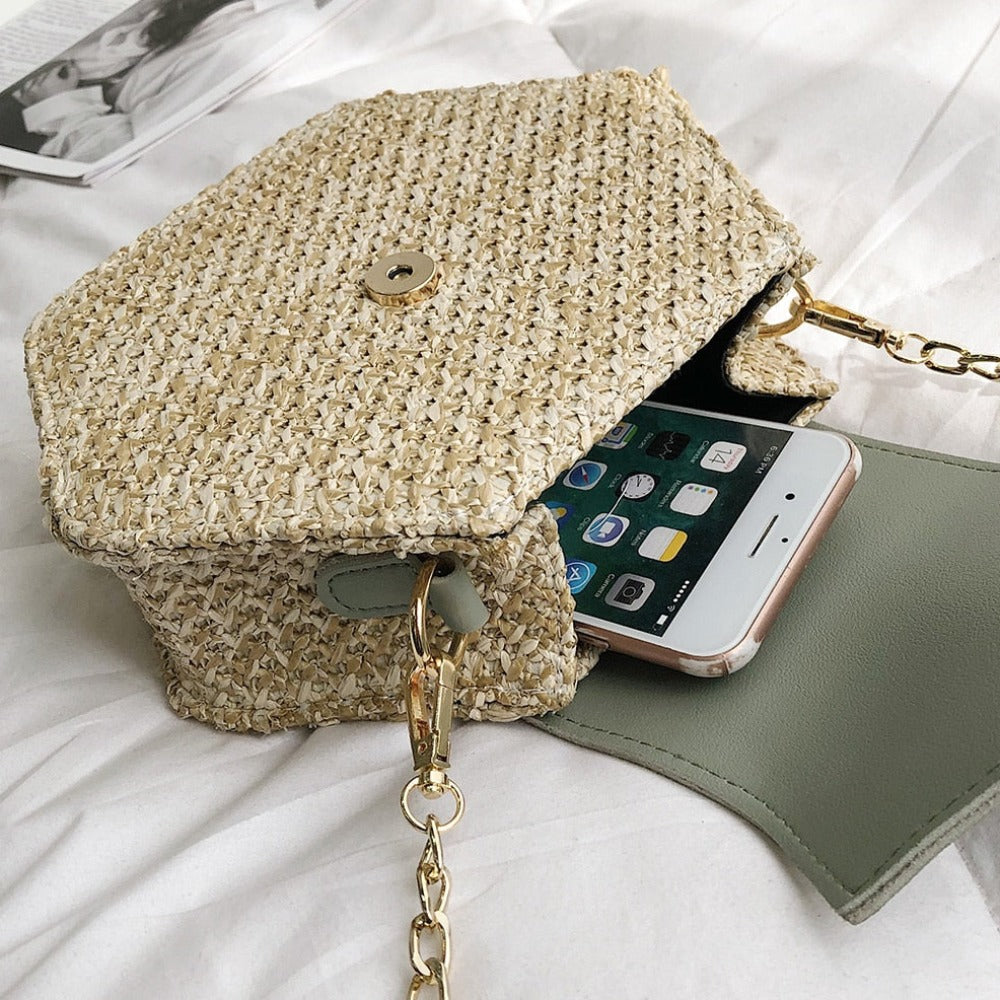 Vegan Leather Covered Mini Straw Handbag