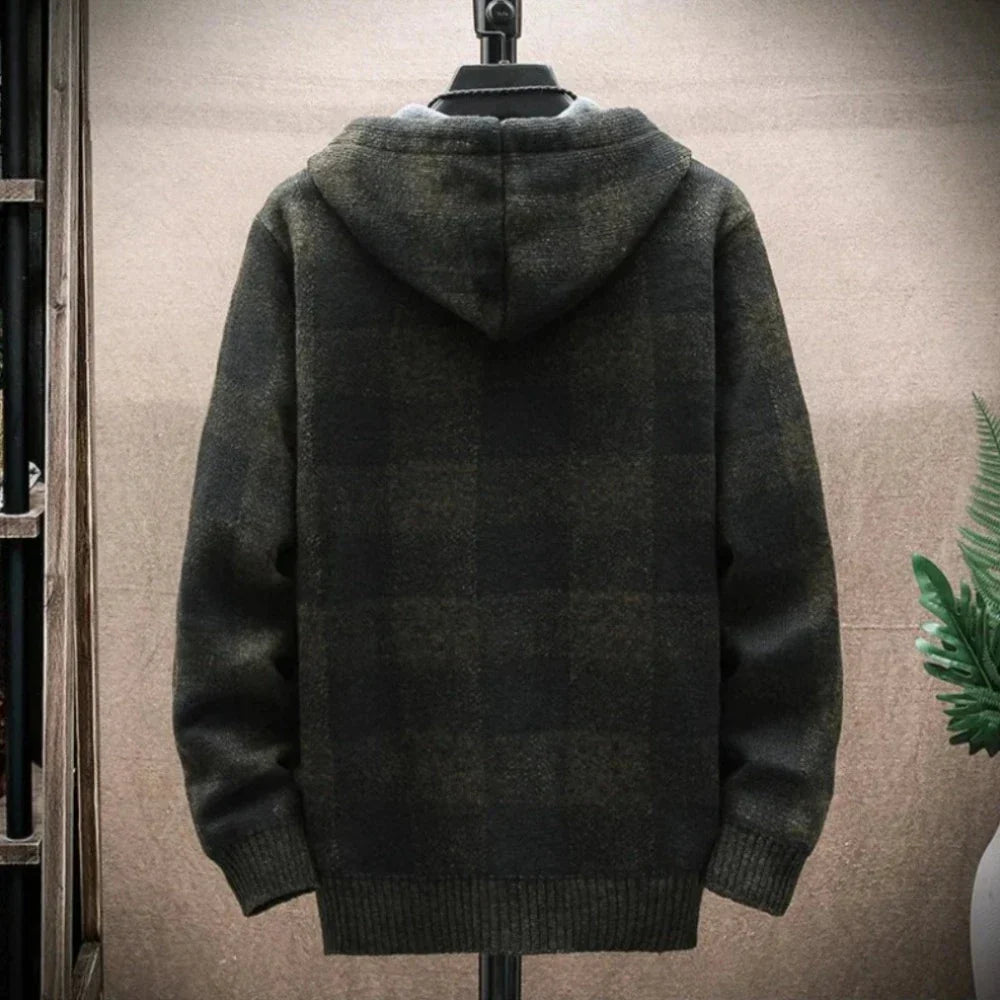 Plaid Zip-Up Jacket for Men with a Hood