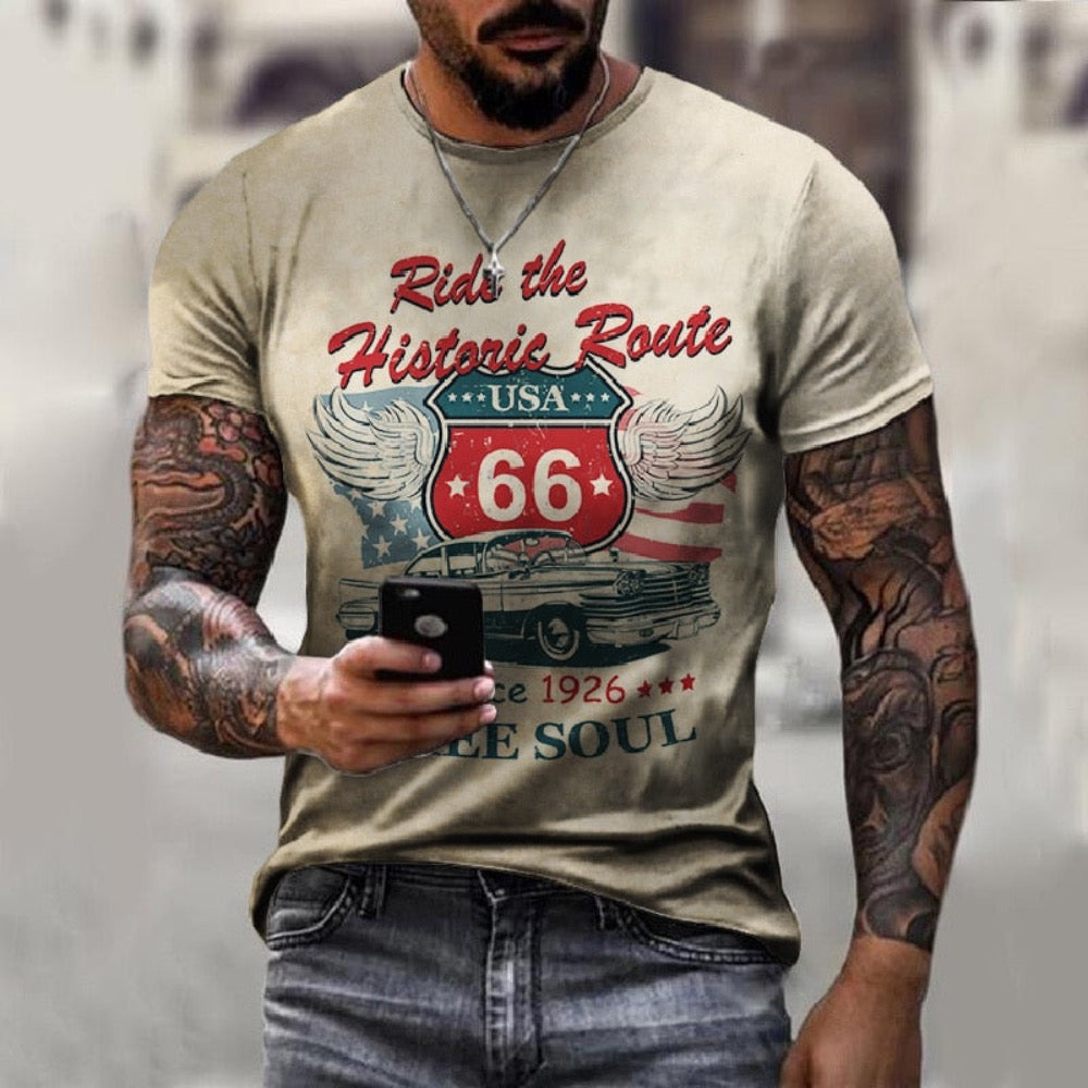 Logo Route 66 Print Men's Tee