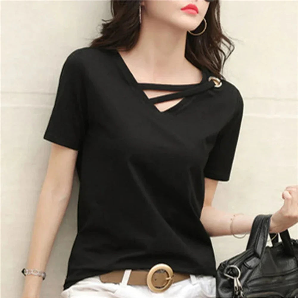 Korean V-Neck Women's Summer Blouse
