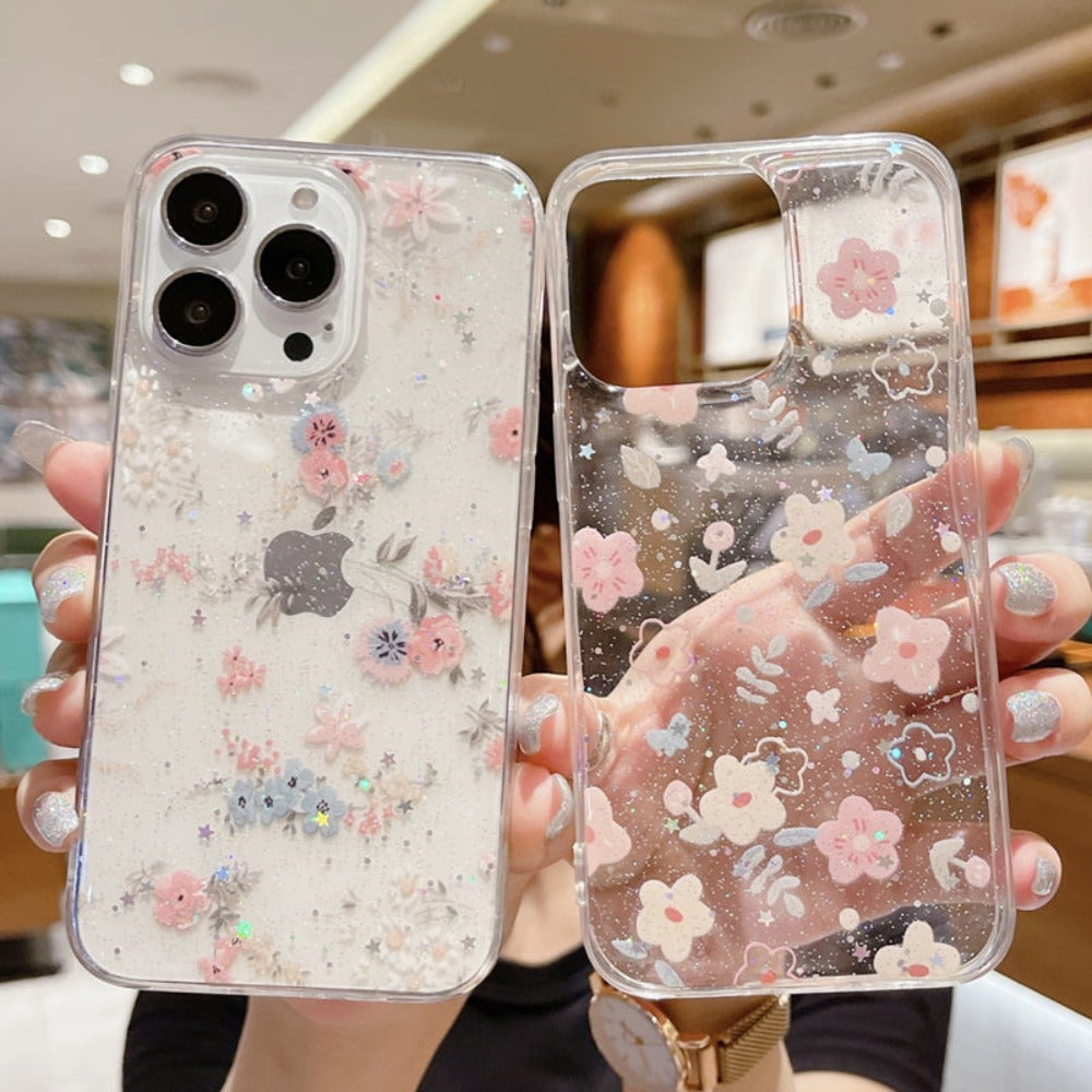 Sparkling Clear Case with Cherry Blossom Design