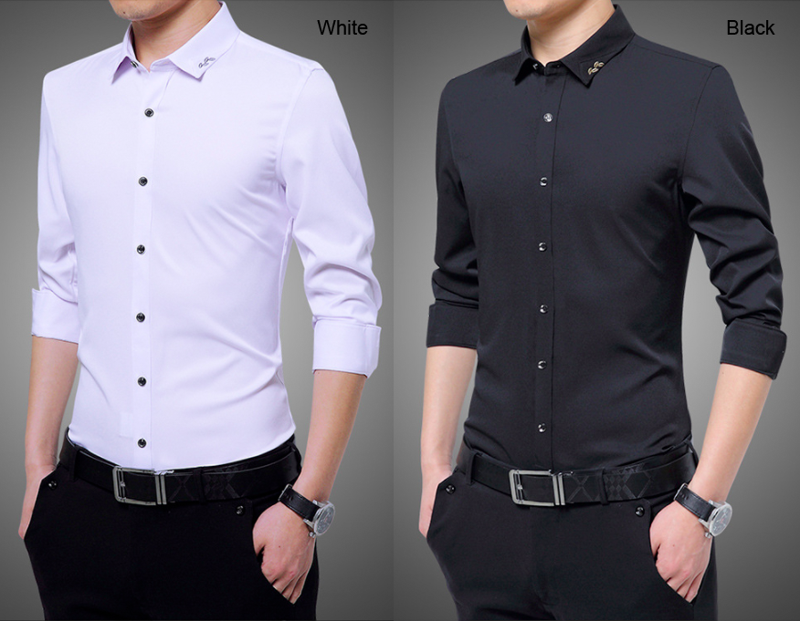 Embroidered Collar Men's Shirt