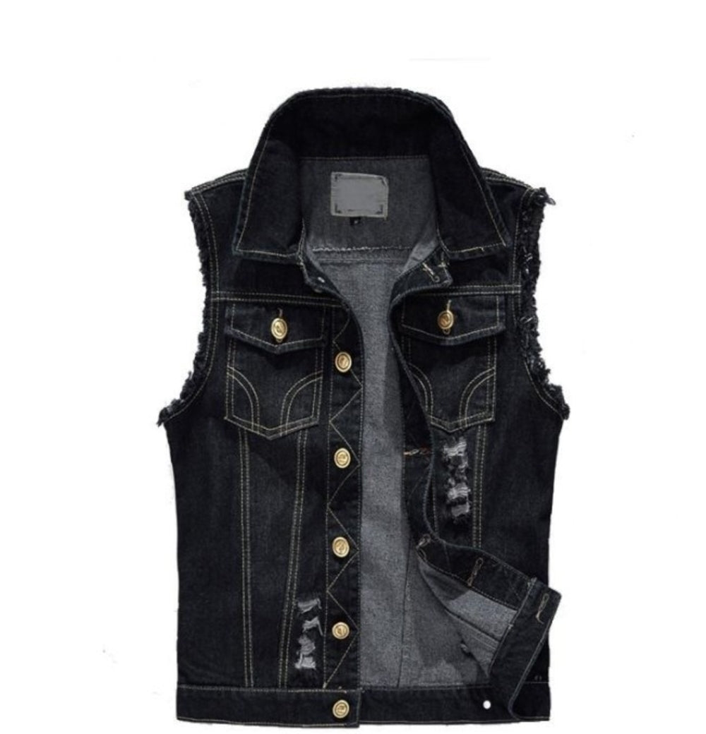 Black Denim Vest for Men's Urban Fashion