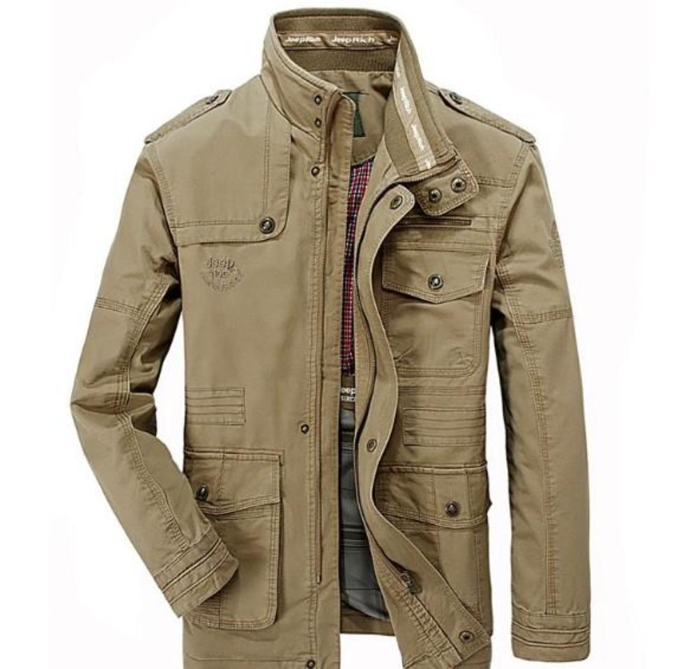 Military-Inspired Men's Jacket with Stand Collar