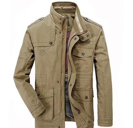 Military-Inspired Men's Jacket with Stand Collar