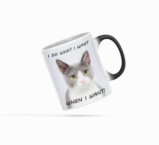 Heat Sensitive Color Changing Coffee Mug with a Bossy Kitten Vibe