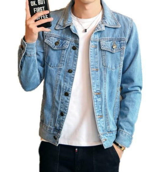 Classic Denim Jacket with Dual Pockets for Men