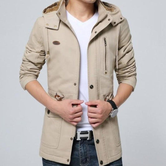 Hooded Trench Coat with Military Style for Men
