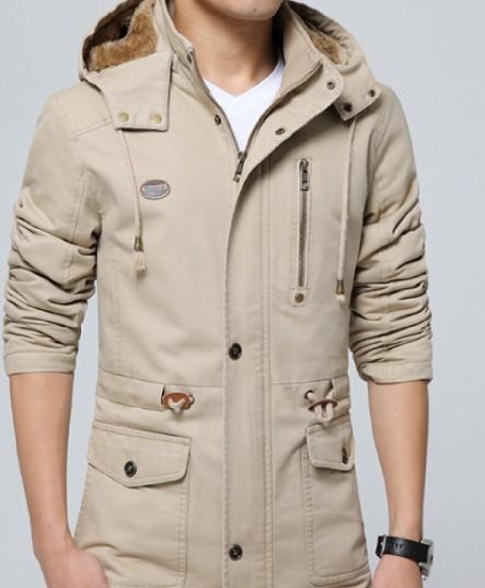 Hooded Trench Coat with Military Style for Men