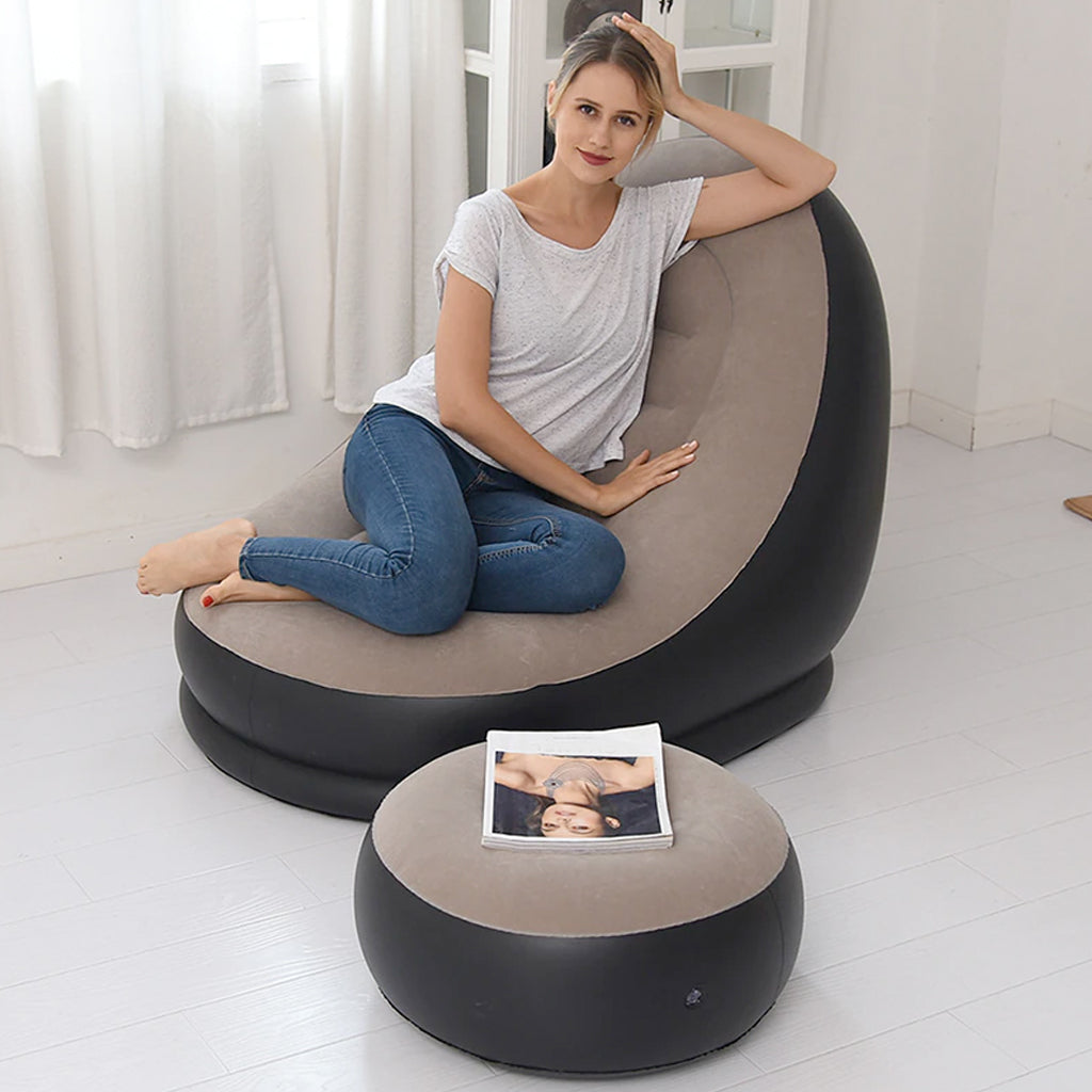 Large Bean Bag Sofa Set with Inflatable Footrest