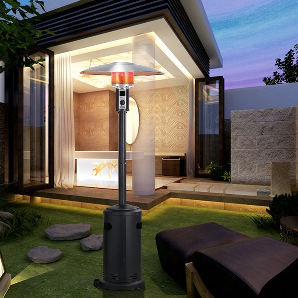 Standing Propane Heater for Outdoor Patios with Convenient Wheels