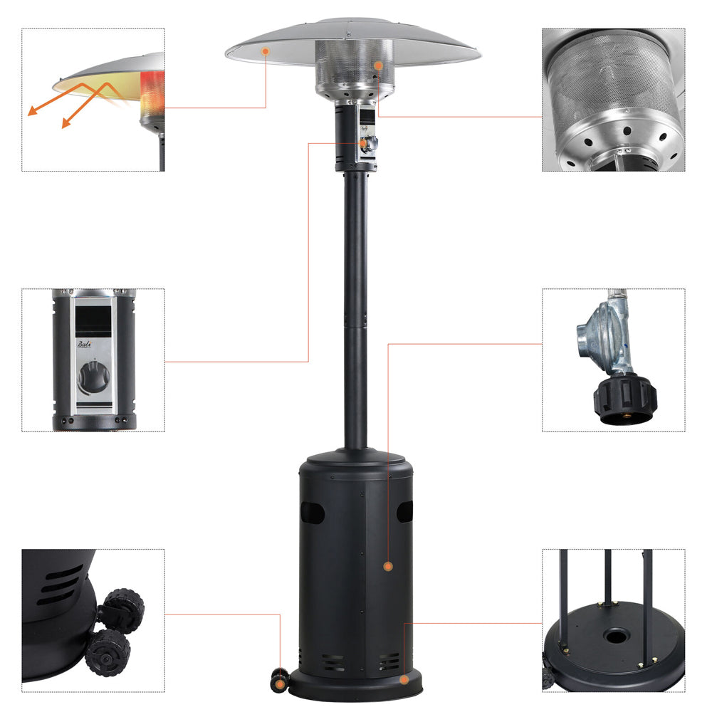 Standing Propane Heater for Outdoor Patios with Convenient Wheels