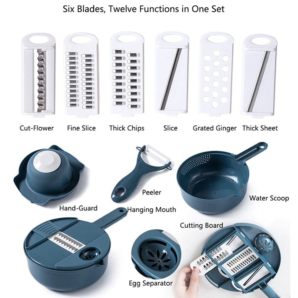 Multi-Purpose Grater for Kitchen with 12 Functions for Slicing Vegetables