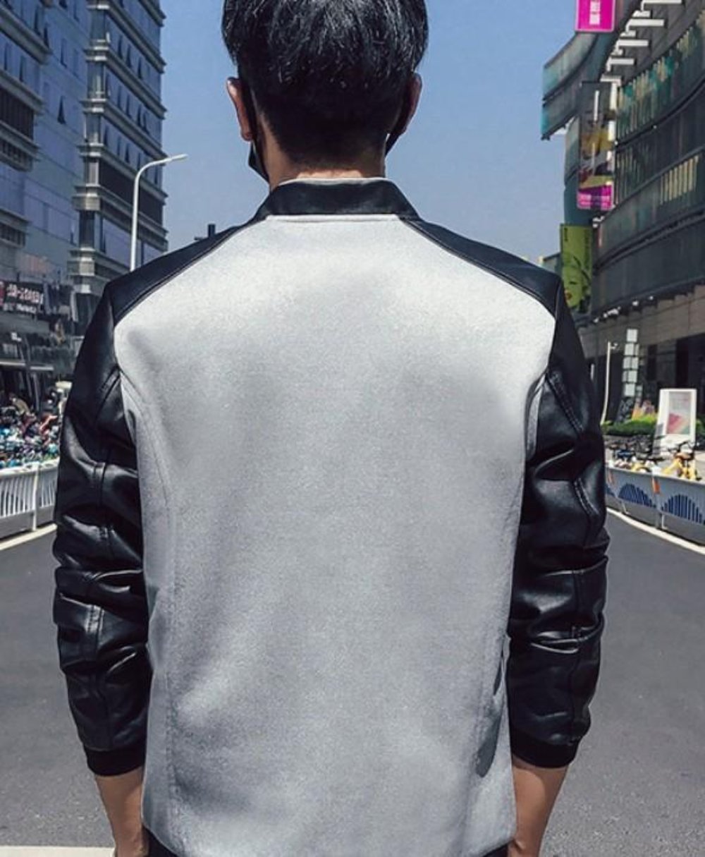Vegan Leather Sleeves Men's Bomber Jacket