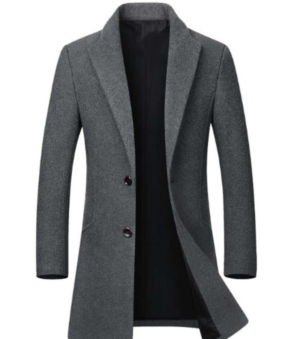 Mid-Length Classic Coat for Men with Dual Buttons