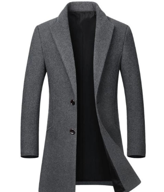Mid-Length Classic Coat for Men with Dual Buttons