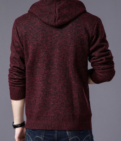 Red Wine Men's Zippered Hooded Jacket